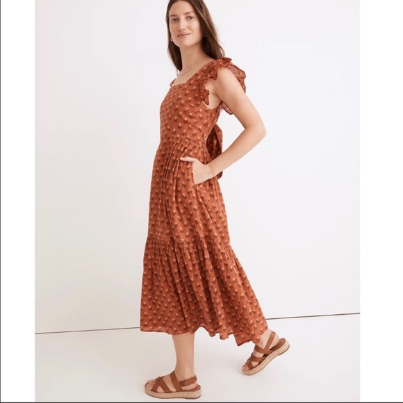 Madewell Ruffle-Strap Tiered Midi Dress in Wild Calendula Block-Print - Picture 4 of 11